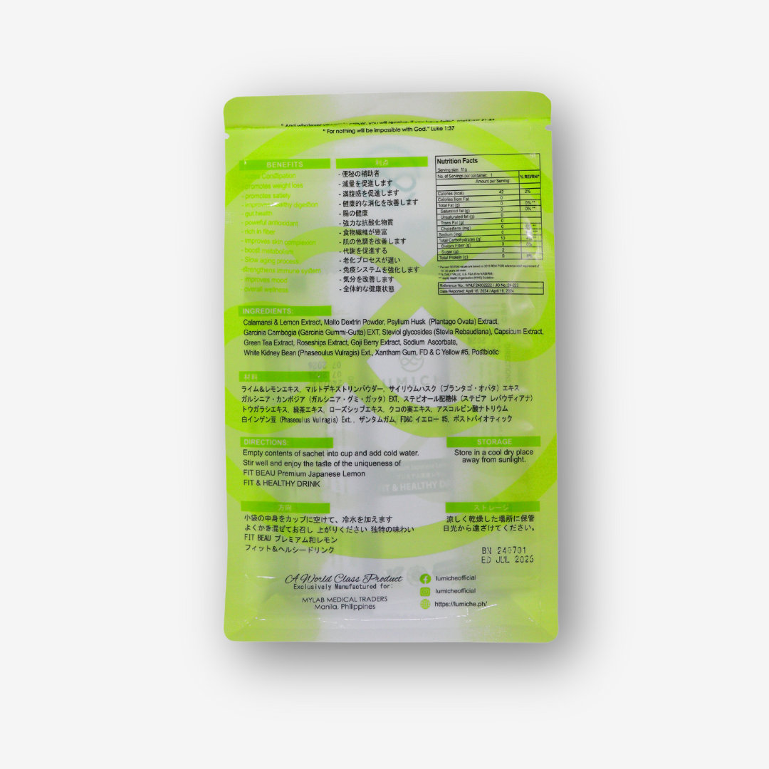 Fit Beau Fit and Healthy Lemon Drink 8 Sachet Ingredients